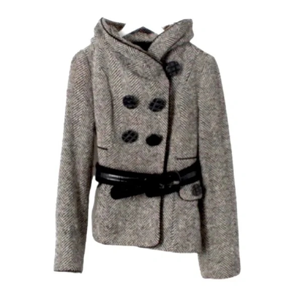 Adorable Betsey Johnson Herringbone Tweed Car Coat - Size 14 - Picture 3 of 12